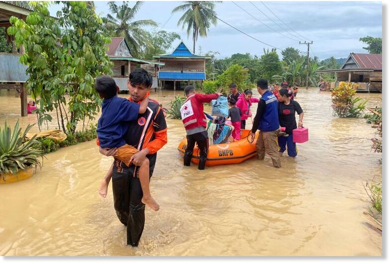Indonesia's disaster management agency says 115 people were evacuated to mosques or relatives' homes and more than 1,300 families were affected by the latest floods and landslides