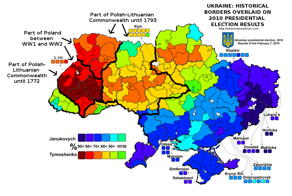 Ukraine historical borders and election results