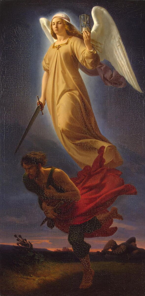 Click to enlarge Justice with Scales and Sword Persecutes the Escaping Murderer) (1837), oil on canvas, 95 x 48 cm, Hermitage Museum Государственный Эрмитаж, Saint Petersburg, Russia