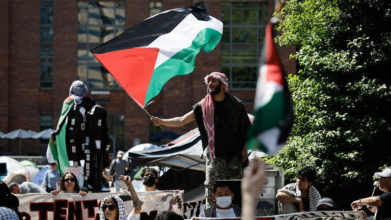 Pro-Palestinian protesters at George Washington University, Washington, DC, May 2, 2024.