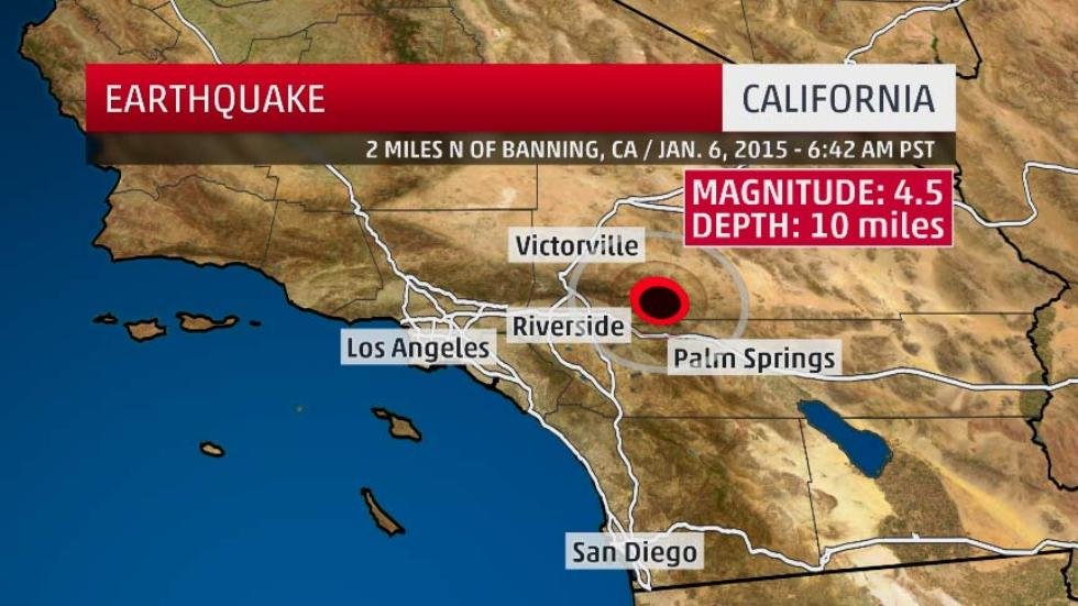 The red circle outlines the epicenter of the earthquake that struck southern California Wednesday morning, Jan. 6, 2016