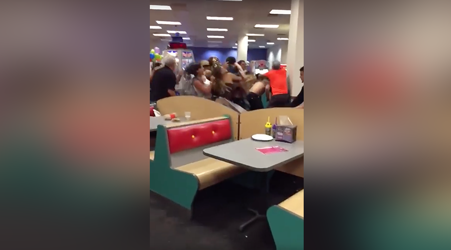 Kicks Punches In Chuck E Cheese Massive Adult Brawl At