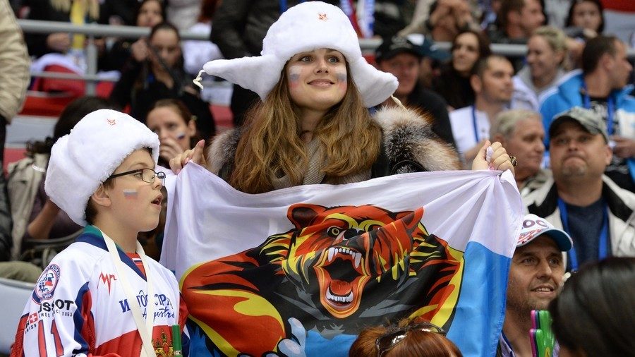 Russian fan holding bear flag