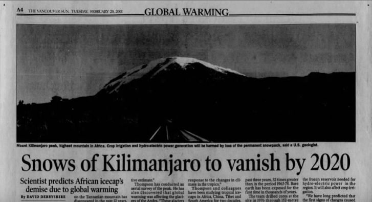 Snows of Kilimanjaro to vanish by 2020