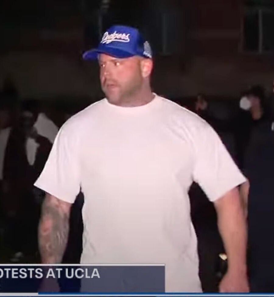 white tee shirt pro israeli protester ucla assault