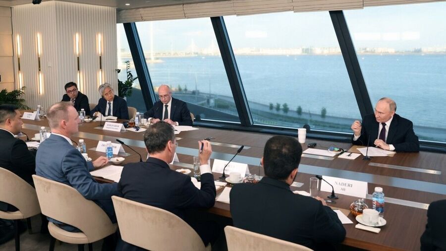 Russian President Vladimir Putin holds a meeting with heads of international news agencies in St. Petersburg, June 6, 2024
