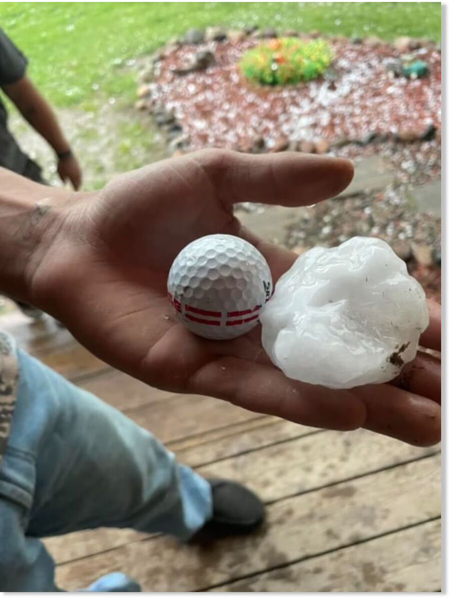 Deer River Hail compared to a golf ball.