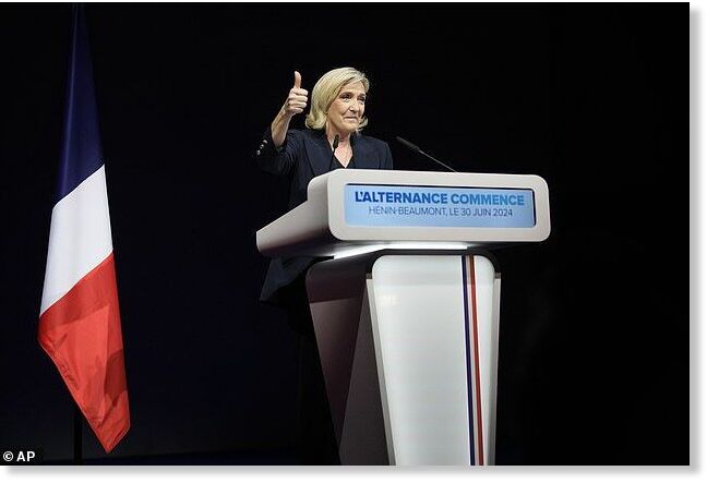 National Rally wins first round of French elections with leader Marine ...