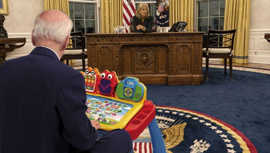 Biden toy desk jill biden oval office satire