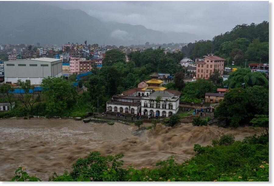 The flooded Bagmati River in Nepal’s