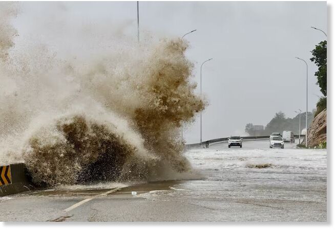 Waves crash on the coast of Sansha town as Typhoon Gaemi approaches, in Ningde, Fujian province, China July 25, 2024.
