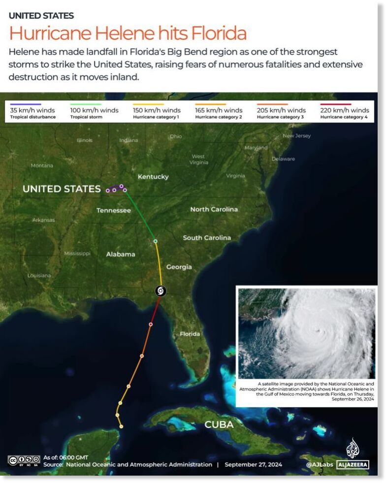 Hurricane Helene slams into Florida and moves to with flooding