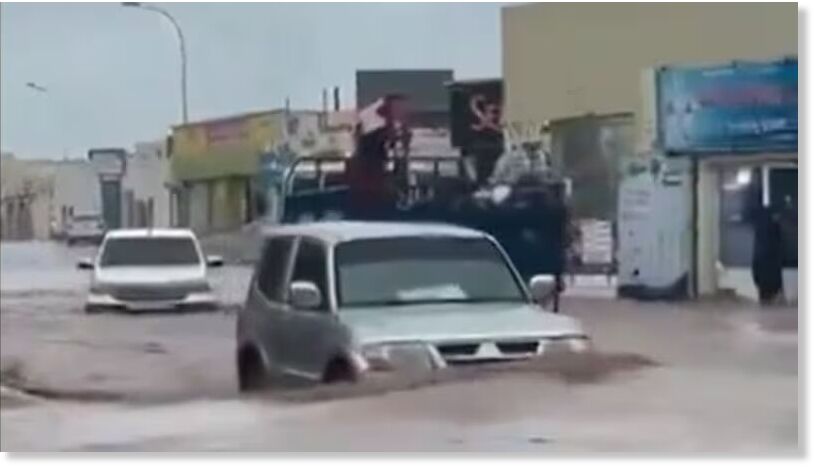 Heavy flooding in the town of Al Ashkhara in Oman on Tuesday.