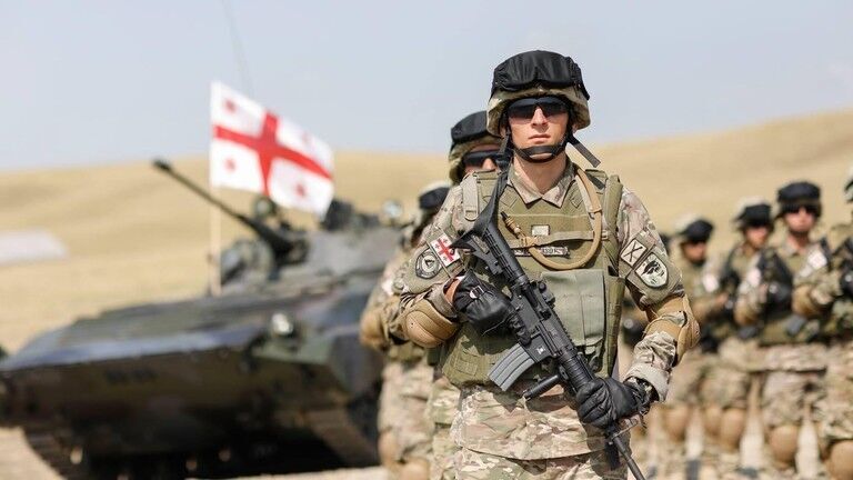 Soldiers seen during the closing ceremony of Multinational Exercise Noble Partner 2020 at the Vaziani Military Base in Tbilisi, Georgia.