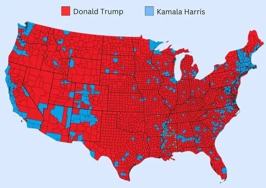 Counties won by each.