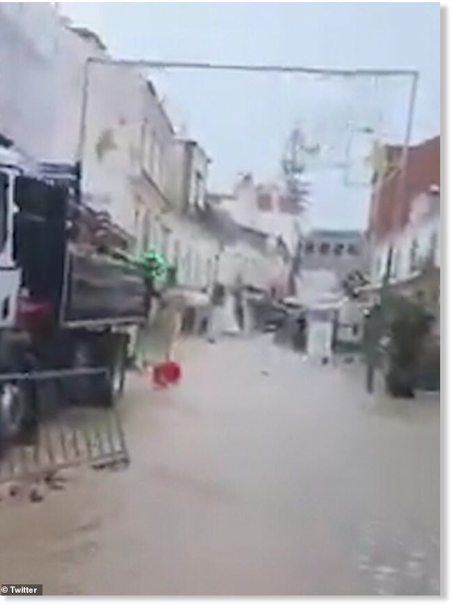 Picture shows flash flooding in Albufeira in the Algarve yesterday morning