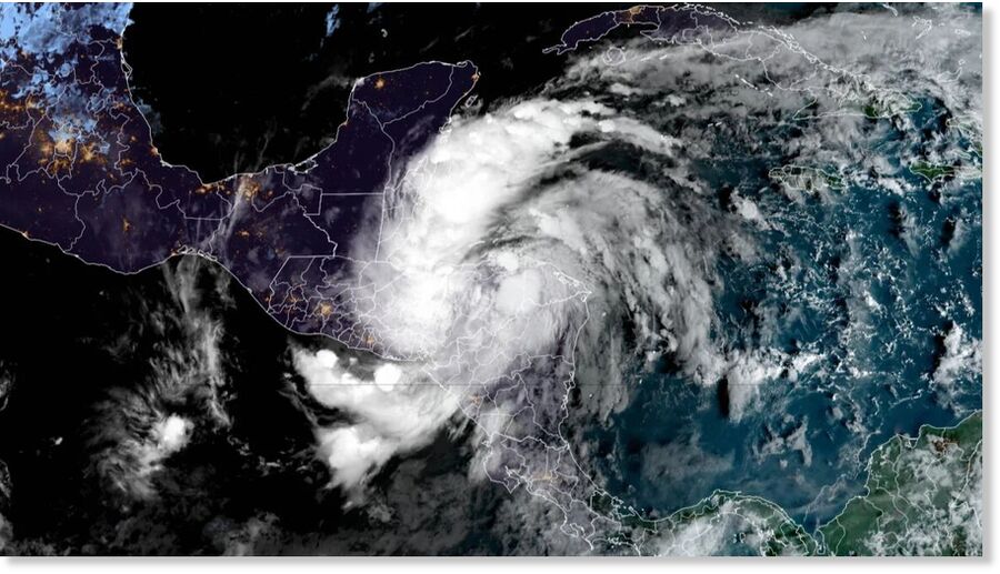 Tropical Storm Sara tracks very close to northern Honduras Friday morning.