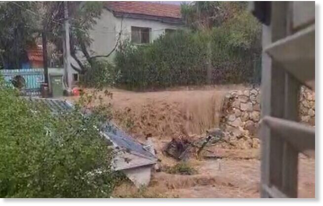 Floodwaters seen in Zichron Yaakov on November 19, 2024.