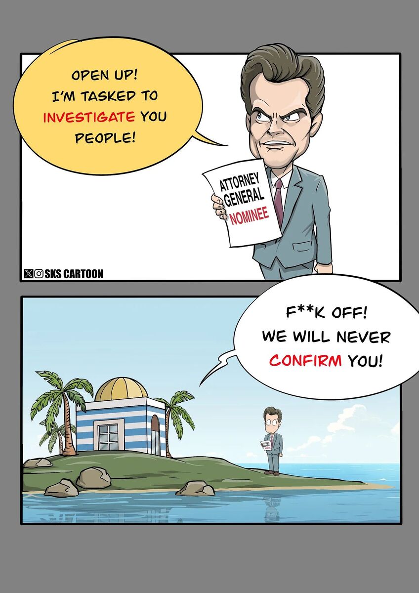 political cartoon matt gaetz investigate epstein island