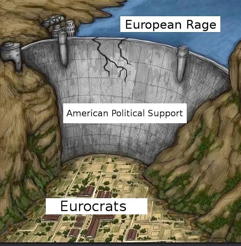 political cartoon dam us europe rage anger bureaucrats