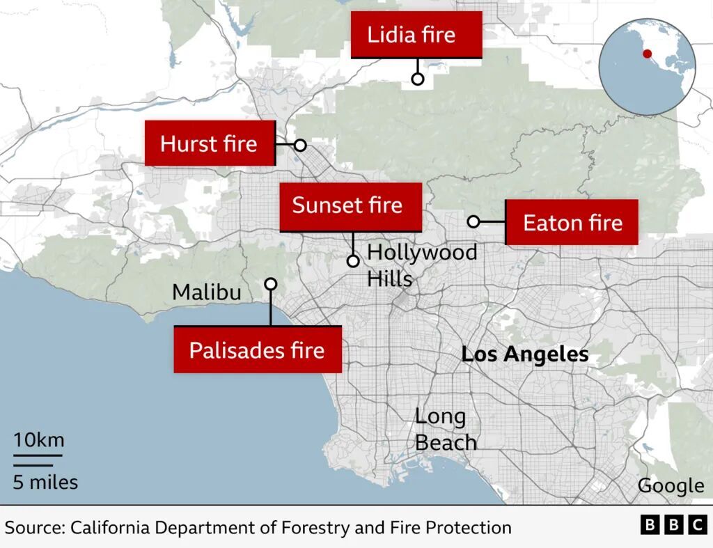 In maps Thousands of acres on fire in LA — Earth Changes —