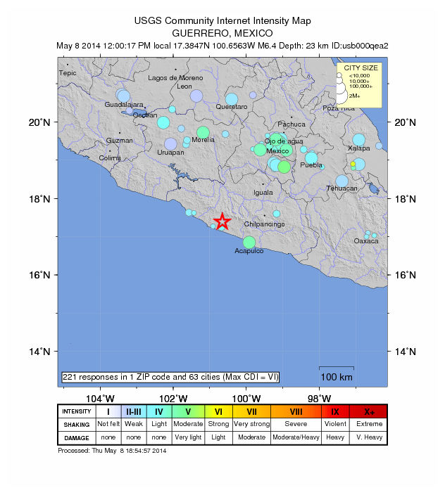 USGS: Earthquake Magnitude 6.4 - 15km N of Tecpan de Galeana, Mexico ...